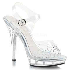 5" (12.7cm) Heel, 3/4" (1.9cm) Platform Ankle Strap Sandal Featuring Multi Sized Rhinestones on Vamp