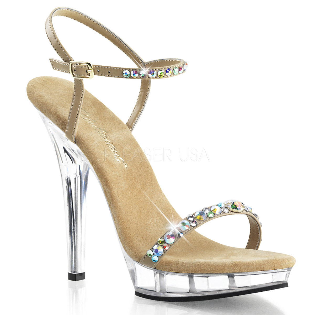 FABULICIOUS LIP-131 Taupe Pu-Clear Ankle Strap Sandals - Shoecup.com