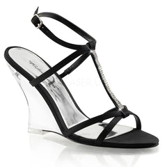 FABULICIOUS LOVELY-428 Black Satin-Clear Slingback Wedges - Shoecup.com
