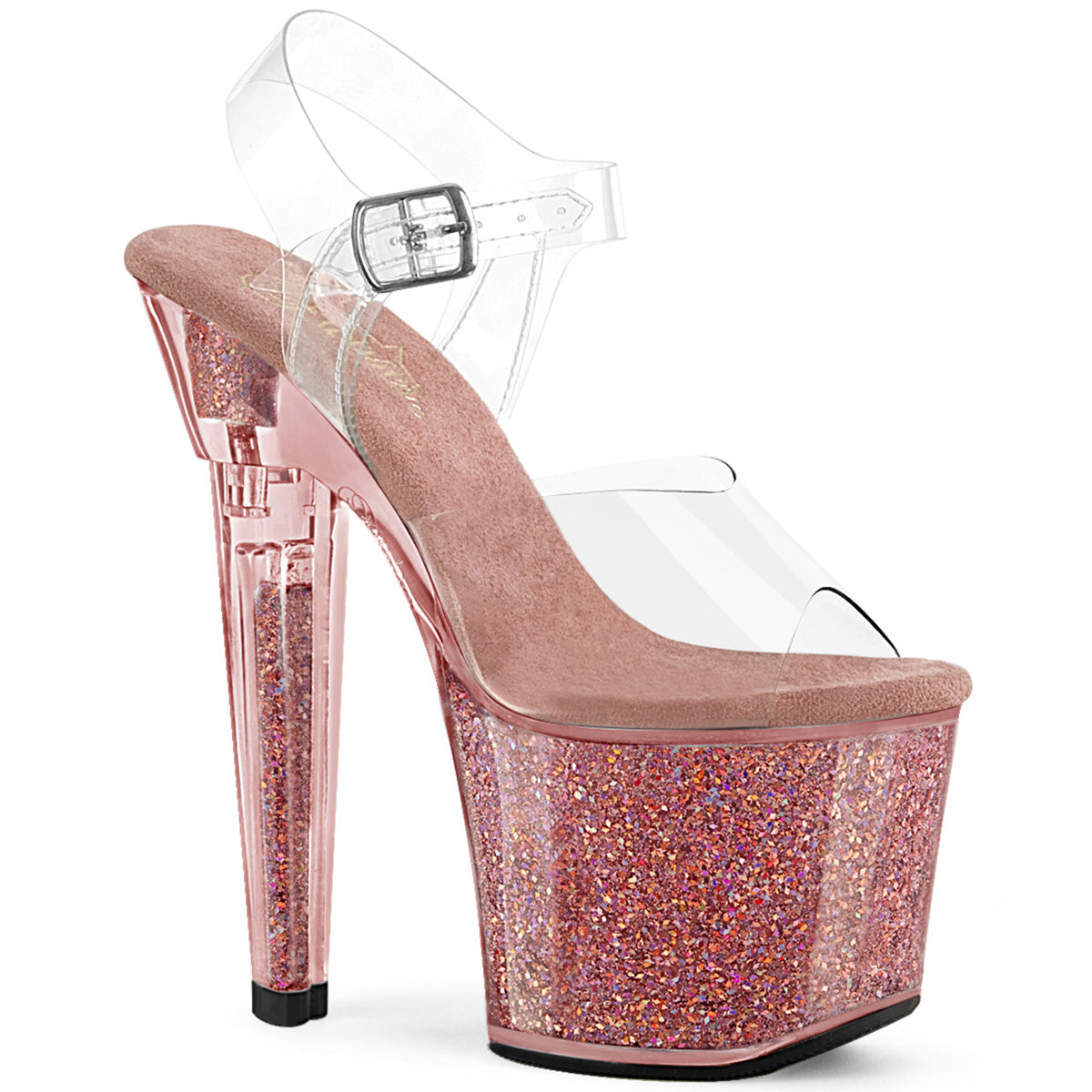 7 Inch Heel LOVESICK-708SG Clear Pink Glitter