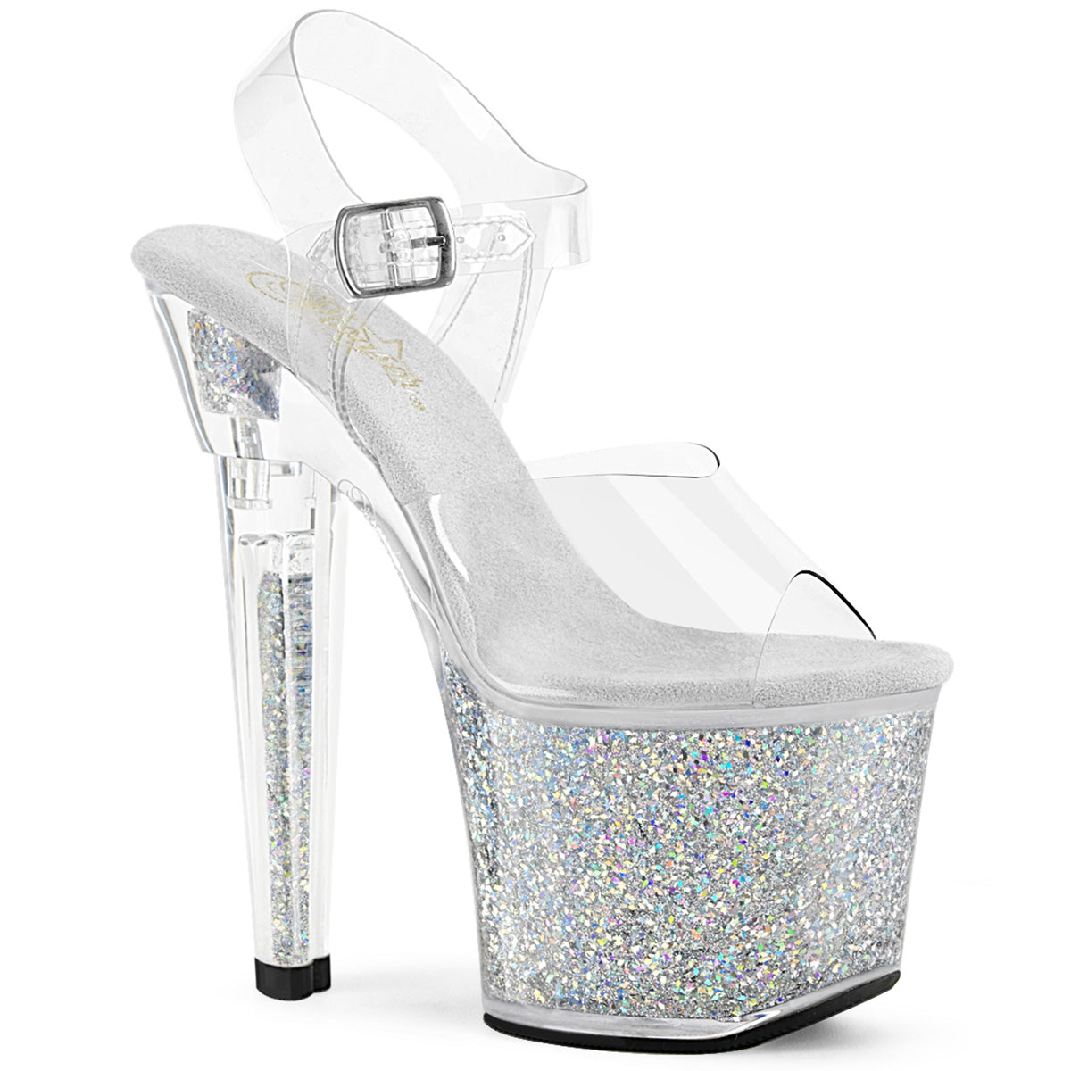 7 Inch Heel LOVESICK-708SG Clear Silver Glitter