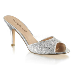 Fabulicious LUCY-01 Silver Glitter Mesh Fabric Sildes - Shoecup.com