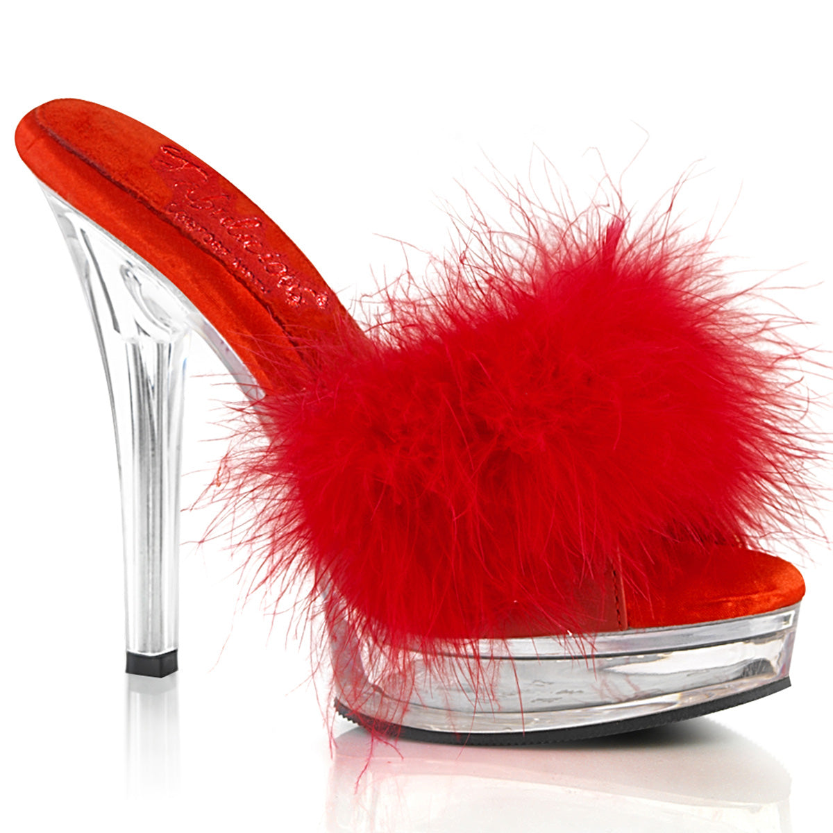 5 Inch (132mm) Heel, 7/8 Inch (25mm) Platform Comfort Width Red Fur Marabou Slipper