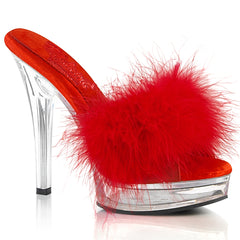 5 Inch (132mm) Heel, 7/8 Inch (25mm) Platform Comfort Width Red Fur Marabou Slipper