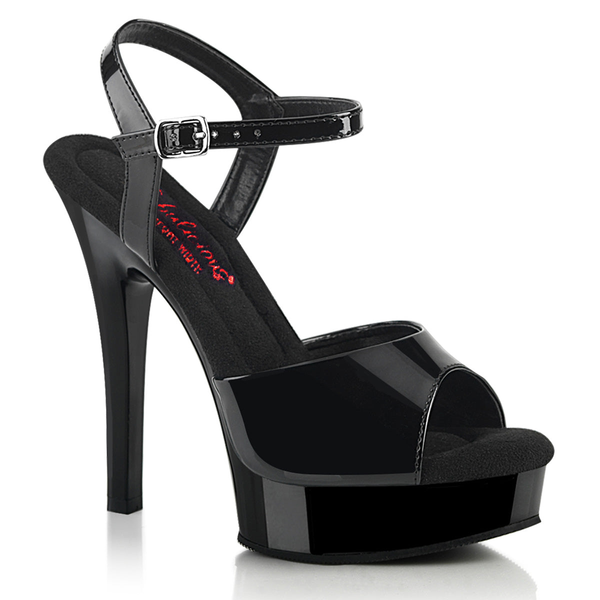 5 Inch (132mm) Heel, 7/8 Inch (25mm) Black Platform Comfort Width Ankle Strap Sandal