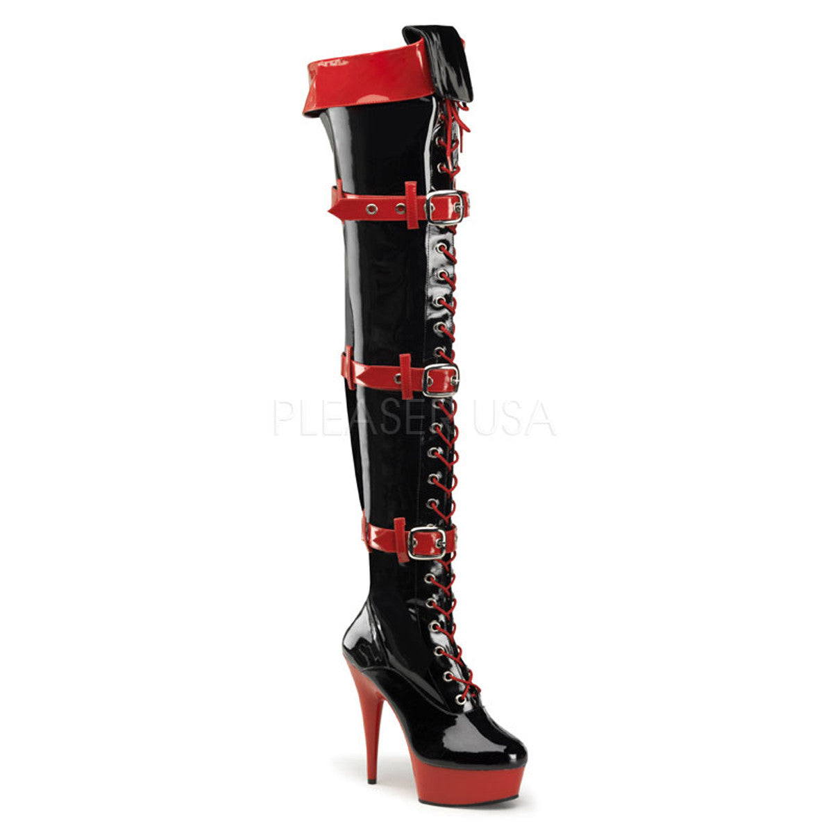 FUNTASMA MEDIC-3028 Black-Red Pat Sexy Nurse Boots - Shoecup.com