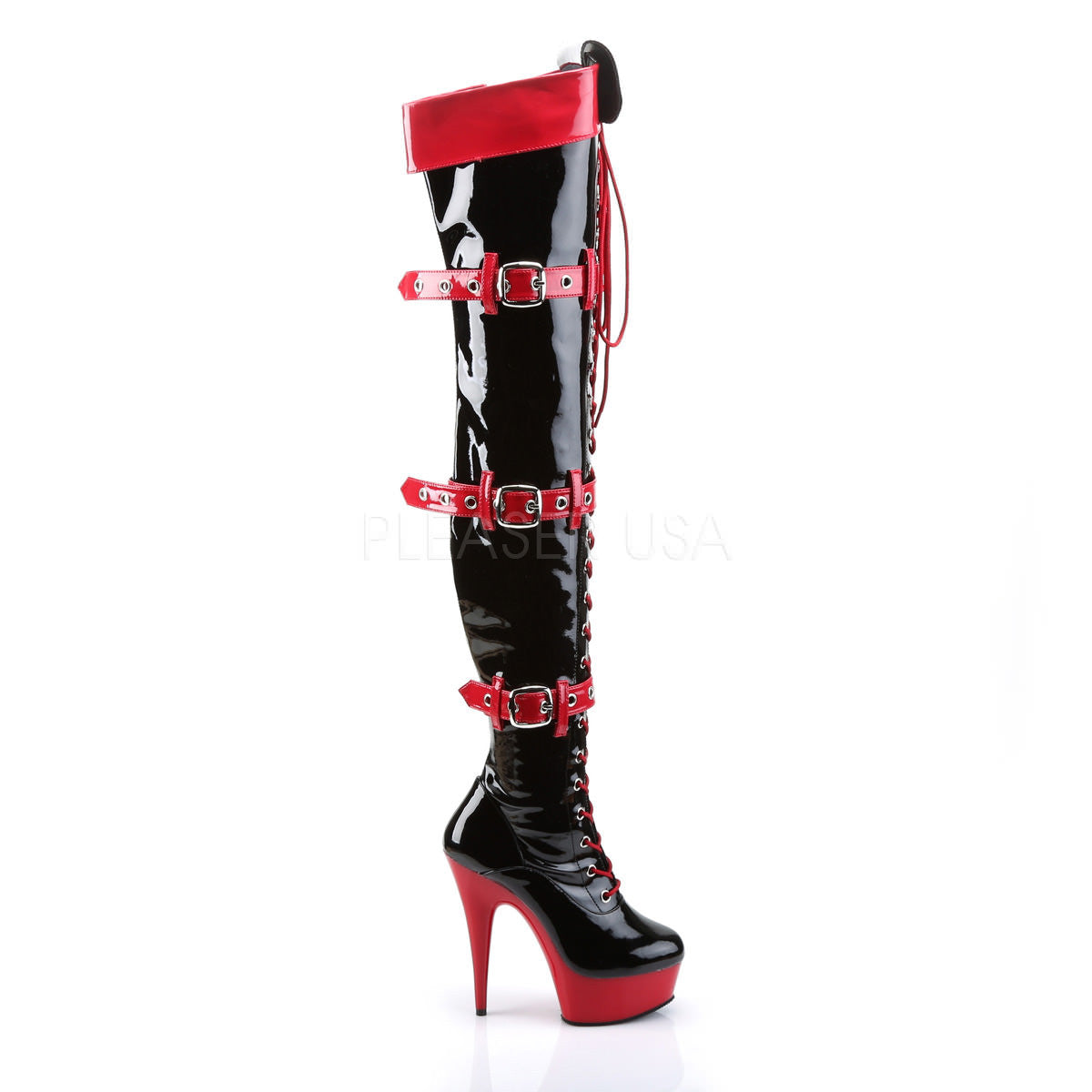 6 Inch Heel MEDIC-3028 Black-Red Patent Sexy Nurse Boots