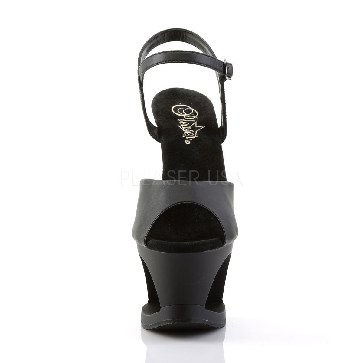 Pleaser MOON-709SK Black Faux Leather Ankle Strap Sandals
