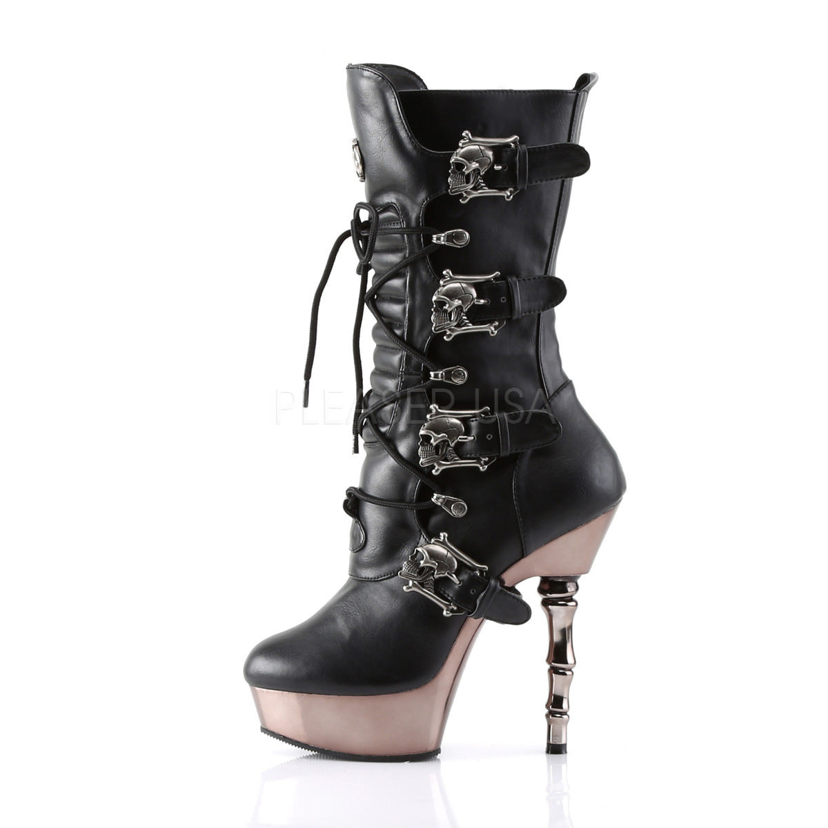 DEMONIA MUERTO-1026 Black Pu/Pewter Chrome Boots - Shoecup.com - 2