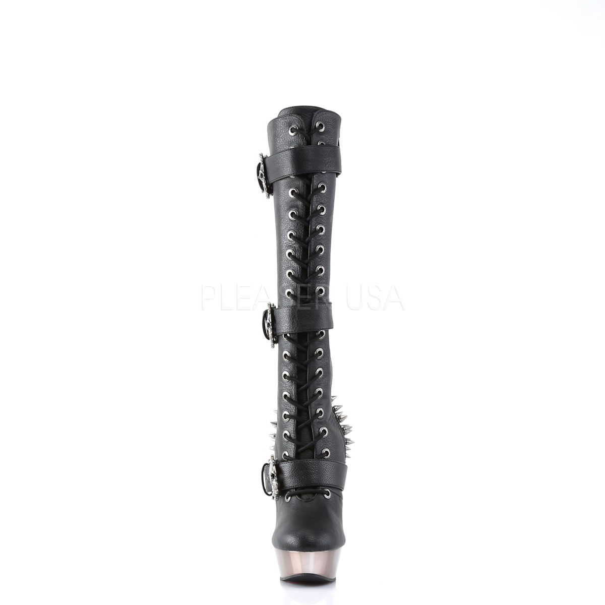 DEMONIA MUERTO-2028 Finger Bone Heel Skull Buckle Spiked Platform Knee Boot Sexy Biker - Shoecup.com - 4
