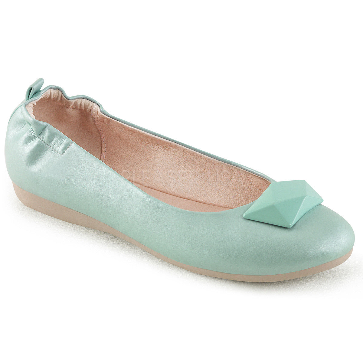 Round Toe Foldable Ballet Flats With Elasticated Heel and Geometric Adornment At Toe|Pin Up Couture OLIVE-08 Aqua
