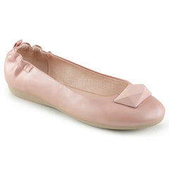 Round Toe Foldable Ballet Flats With Elasticated Heel and Geometric Adornment At Toe|Pin Up Couture OLIVE-08 Baby Pink