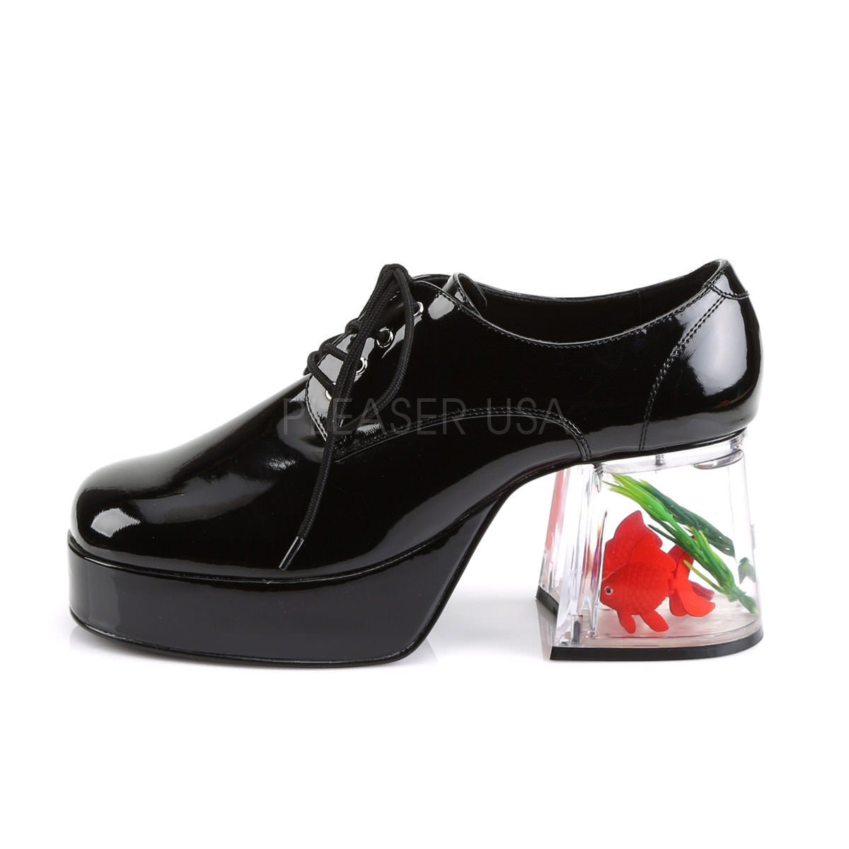 PIMP-02 Black Patent Fish Tank Platform Shoes