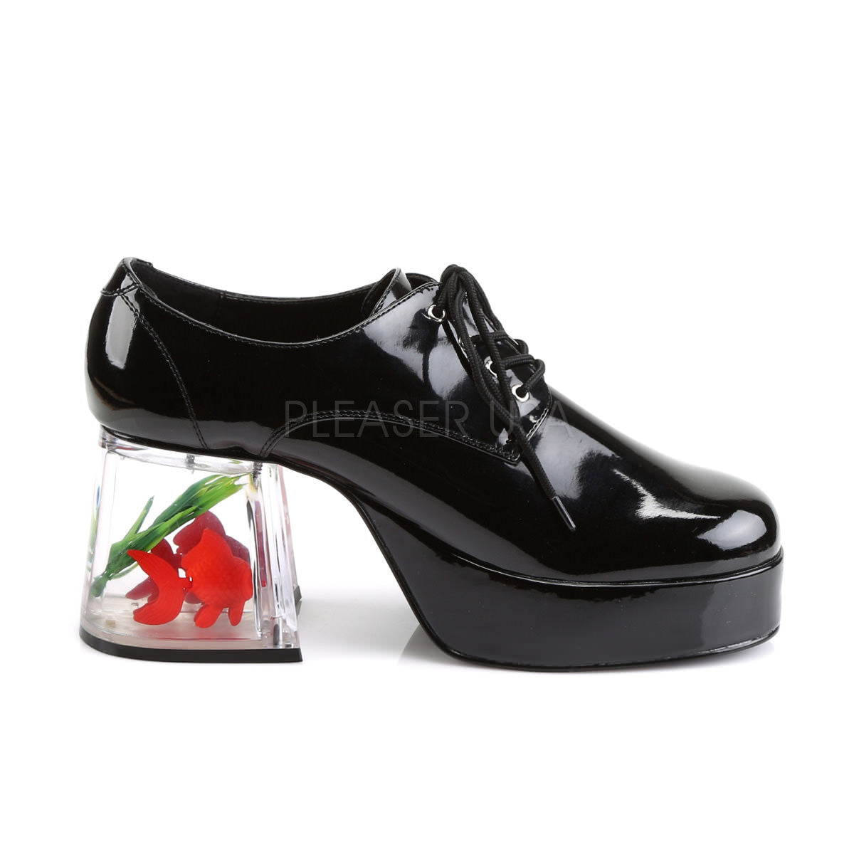 PIMP-02 Black Patent Fish Tank Platform Shoes