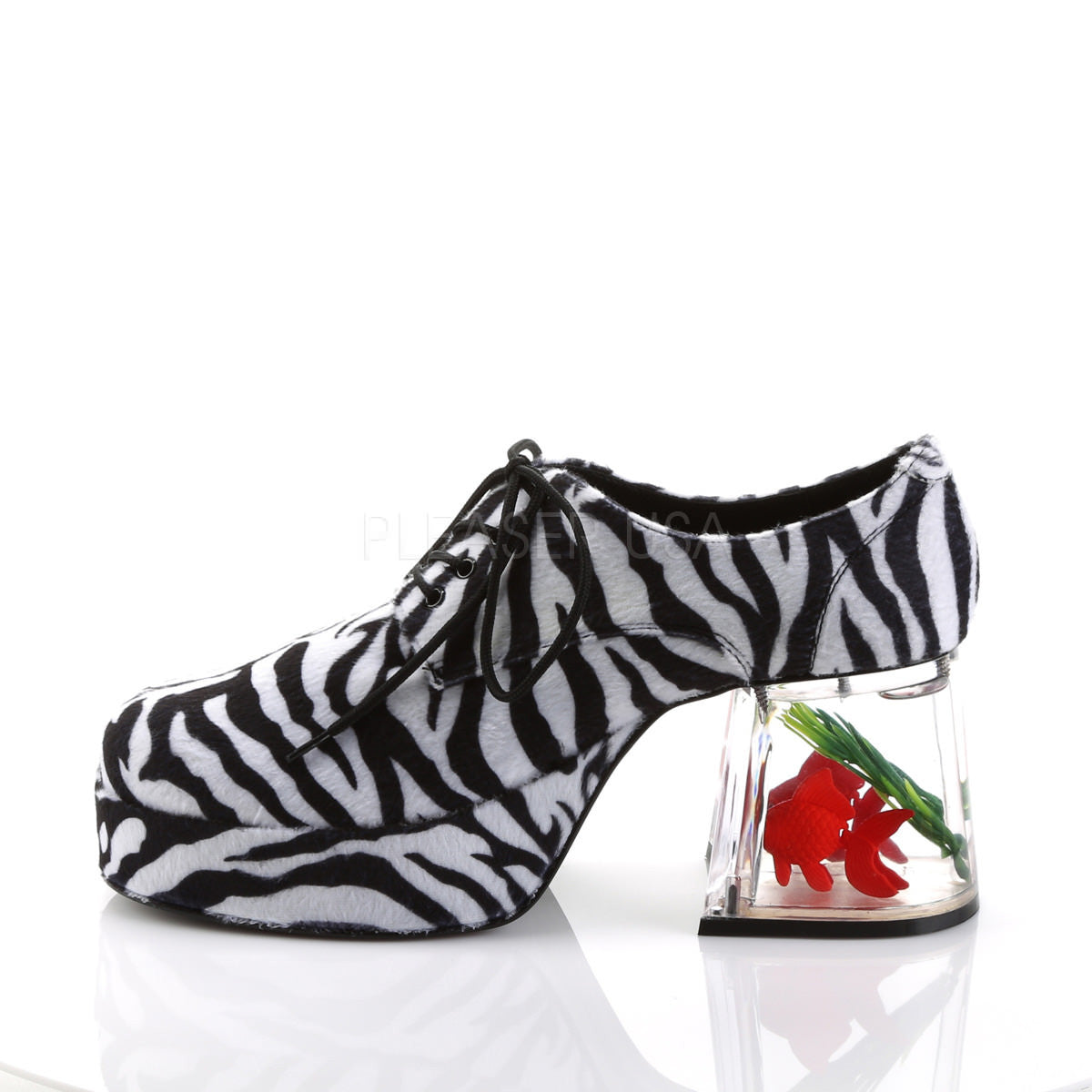 PIMP-02 Zebra Fur Fish Tank Platform Shoes