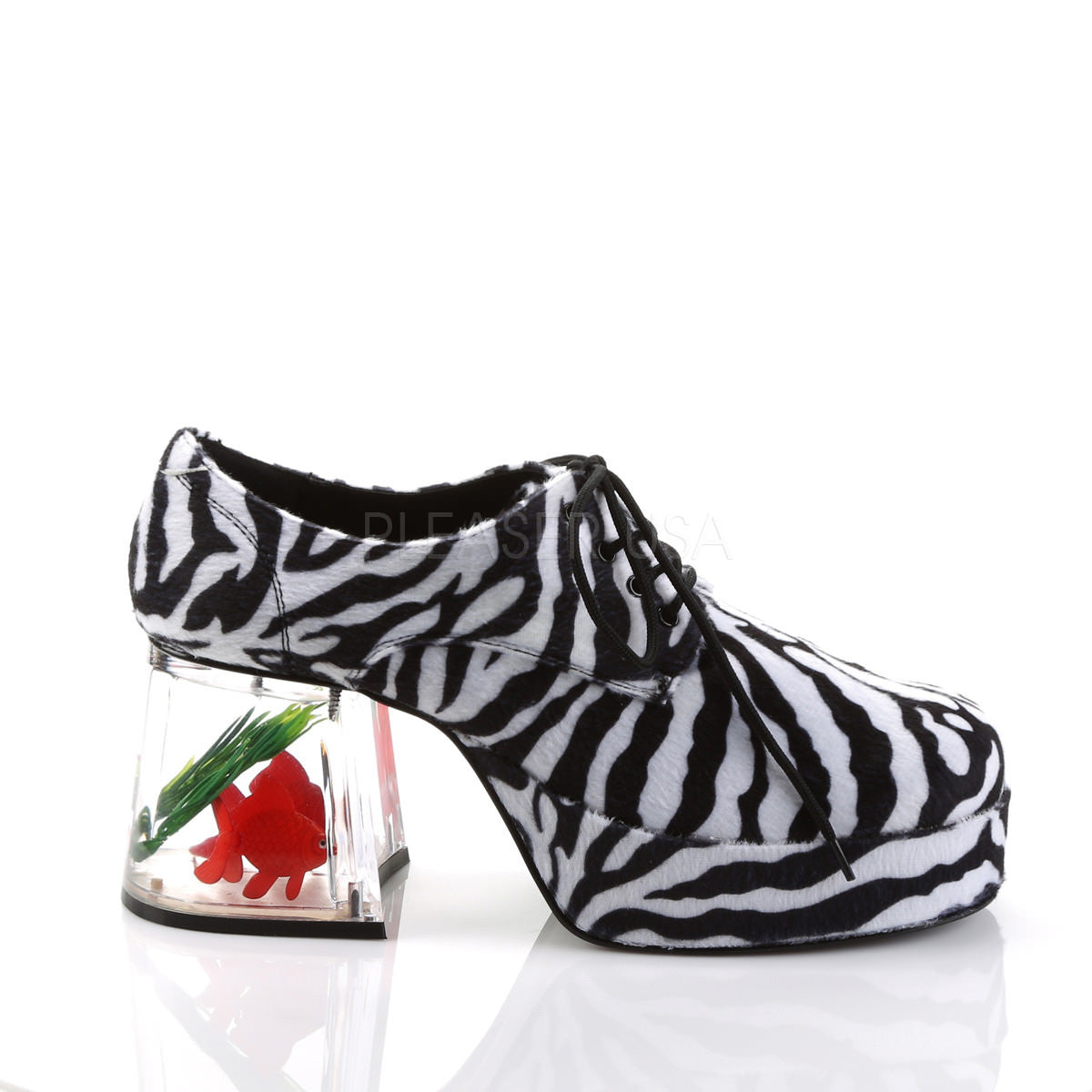PIMP-02 Zebra Fur Fish Tank Platform Shoes