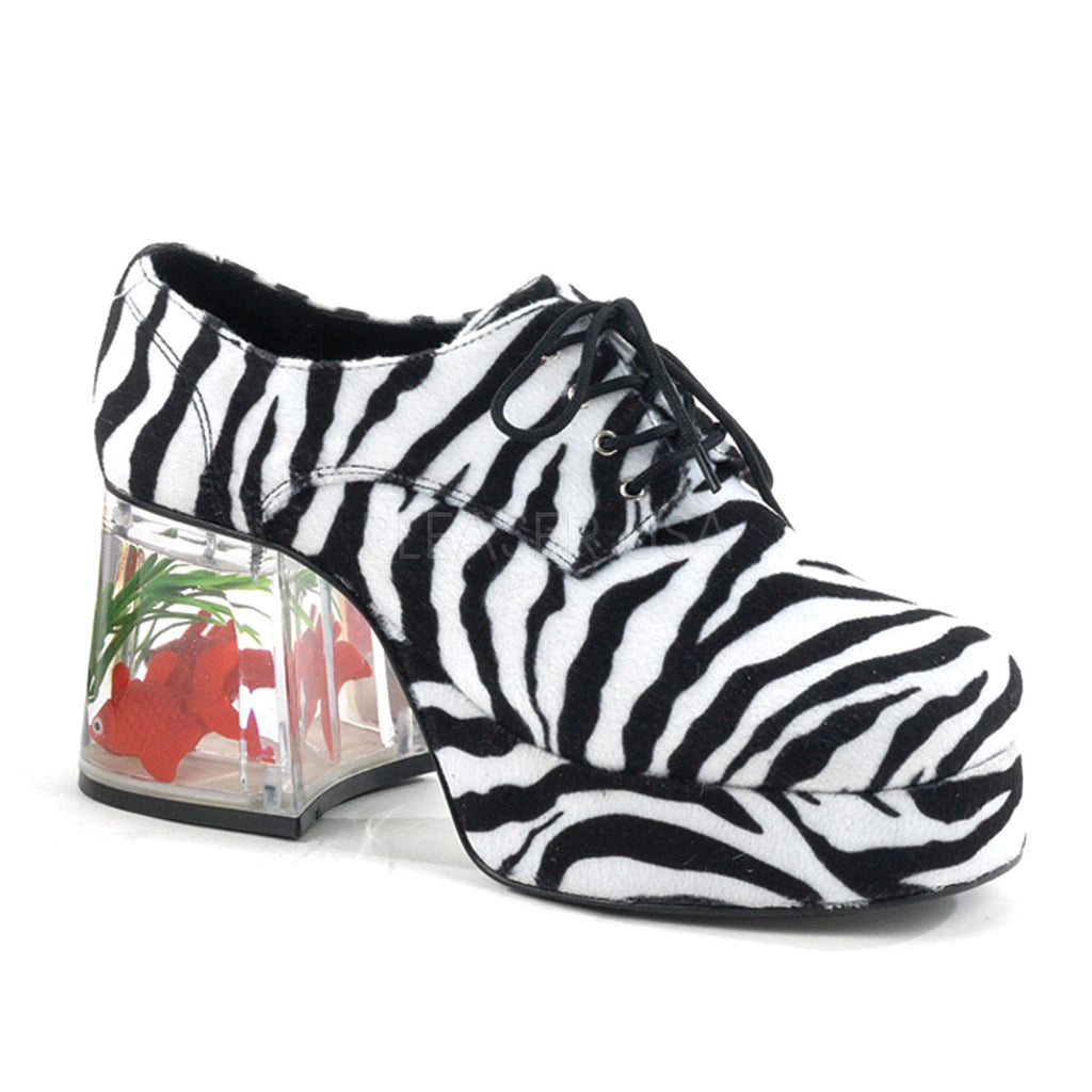 Men's Zebra Fur Disco Fish Tank Platform Shoes With Fish