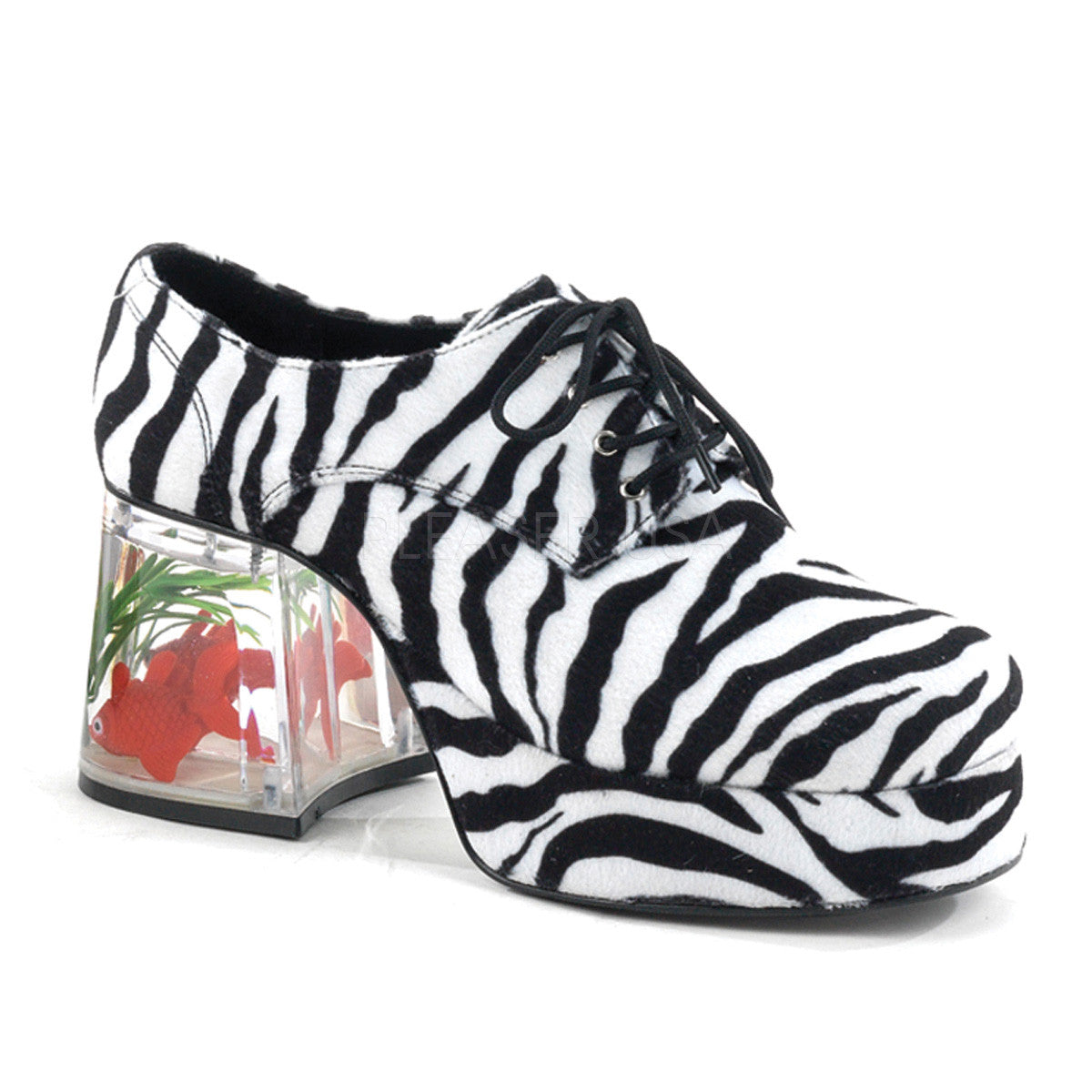 Men's Zebra Fur Fish Tank Platform Shoes With Fish - Shoecup.com