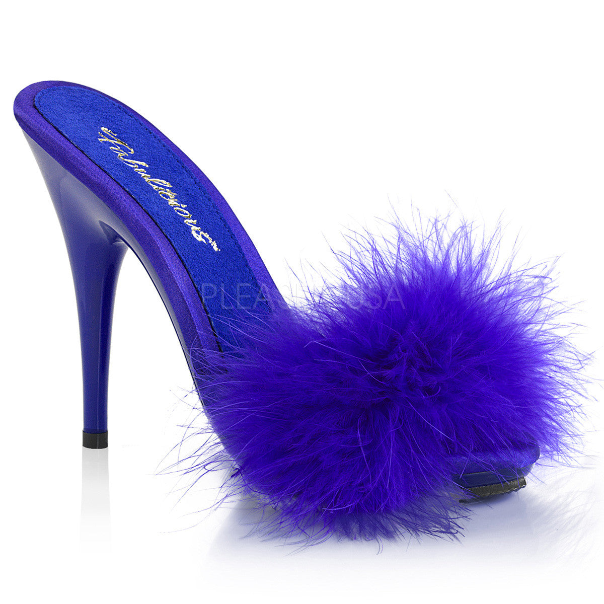 5" Heel Blue Satin Platform  Marabou Sandal | Fabulicious POISE-501F