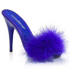 5" Heel Blue Satin Platform  Marabou Sandal | Fabulicious POISE-501F
