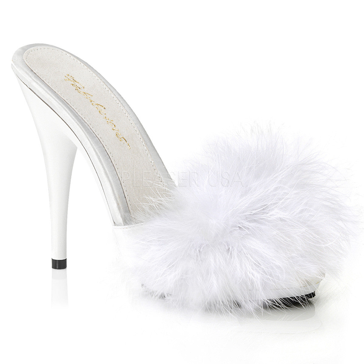 5" Heel Blue Satin Platform  Marabou Sandal | Fabulicious POISE-501F