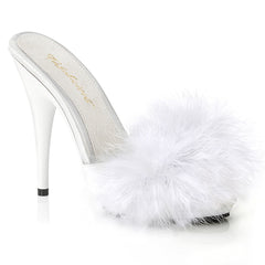 5" Heel Blue Satin Platform  Marabou Sandal | Fabulicious POISE-501F