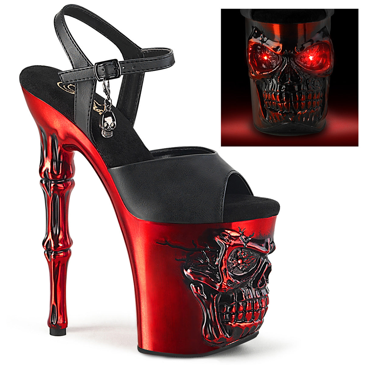 8 Inch Heel RAPTURE-809-LT Black Pu-Red
