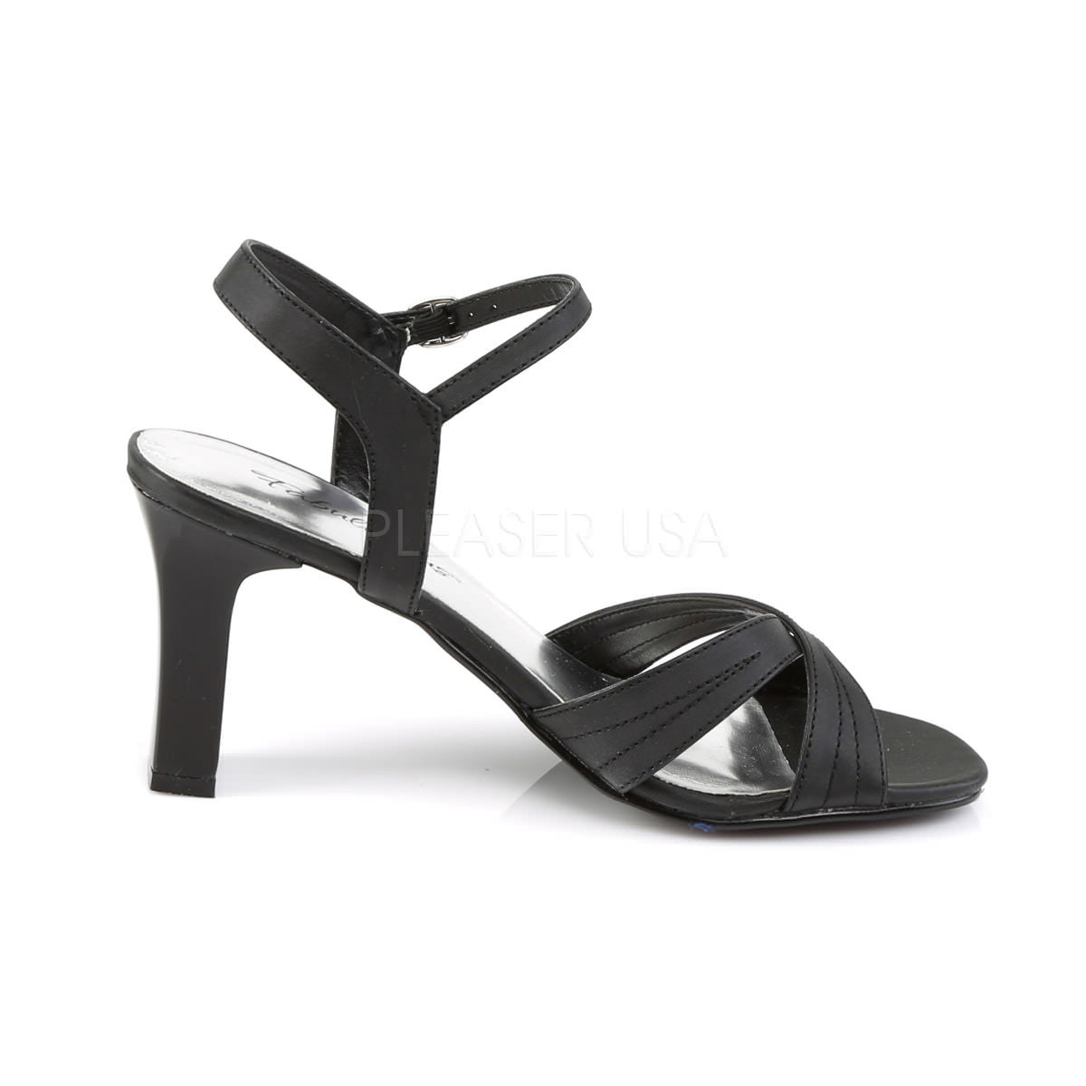 FABULICIOUS ROMANCE-313 Black Satin Pu Ankle Strap Sandals