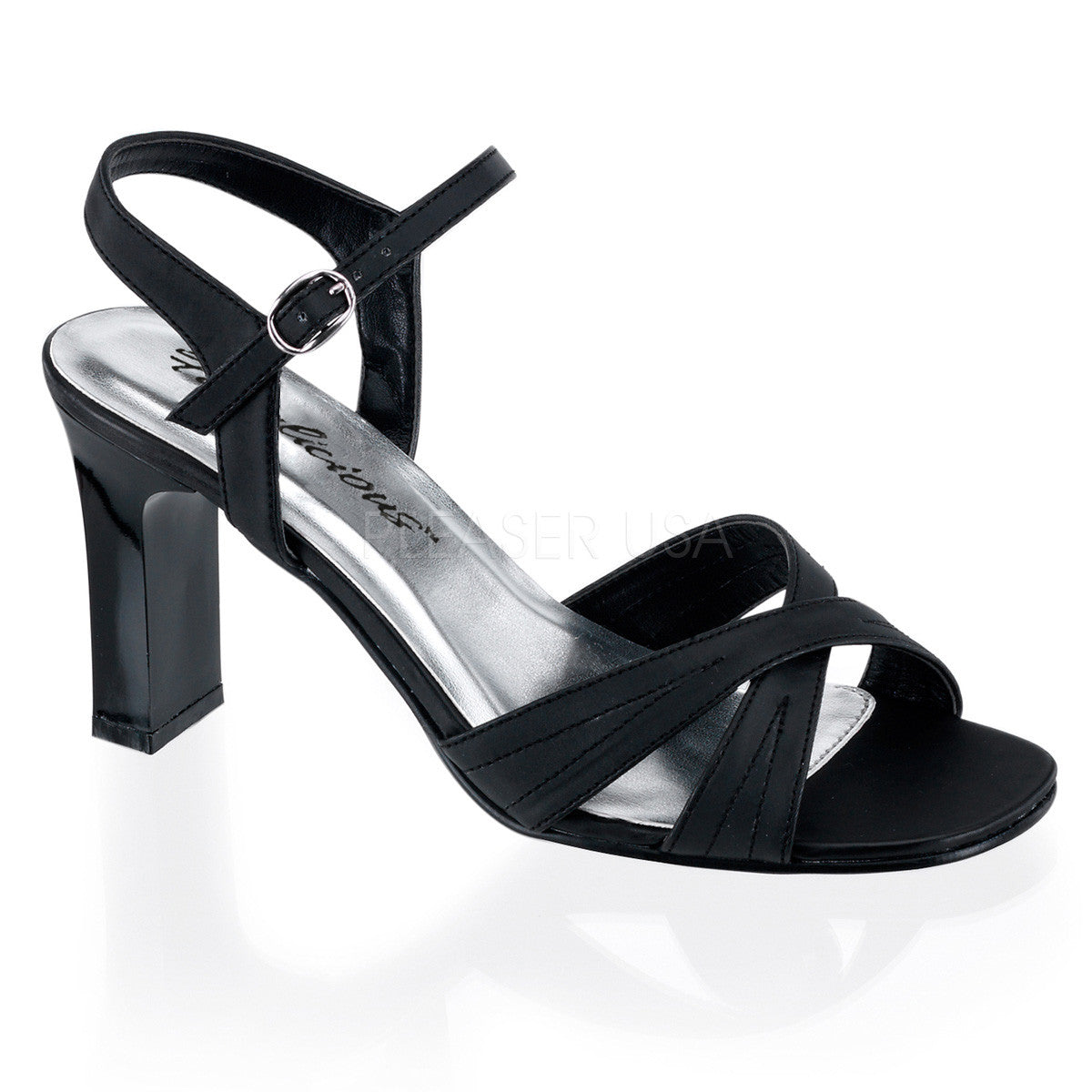 FABULICIOUS ROMANCE-313 Black Satin Pu Ankle Strap Sandals - Shoecup.com