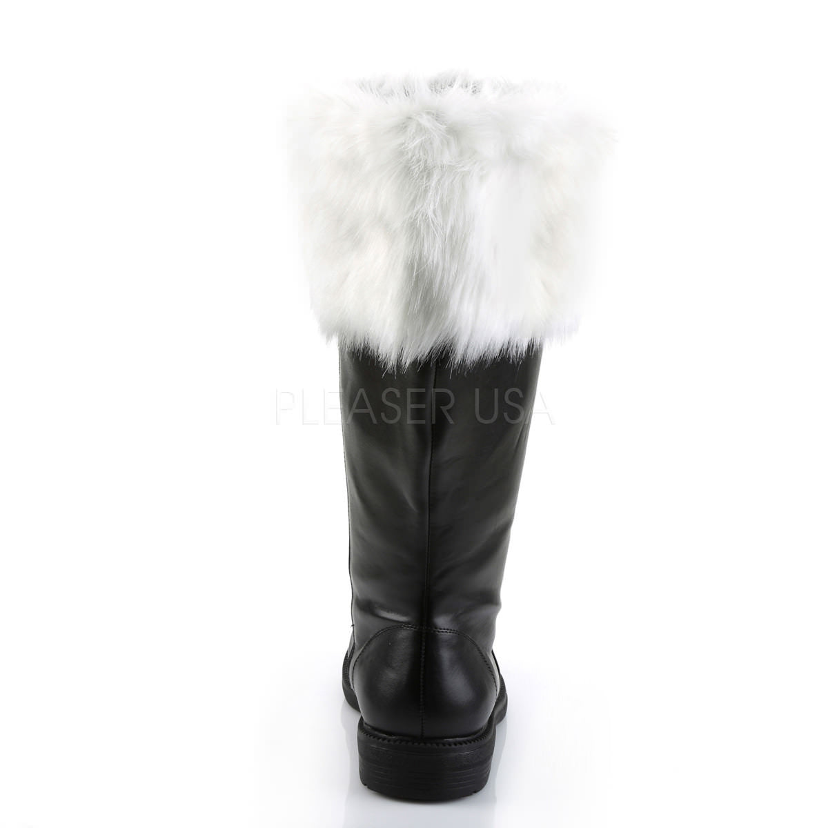 Men's Black Pu Wide Calf Santa Boots with White Faux Fur