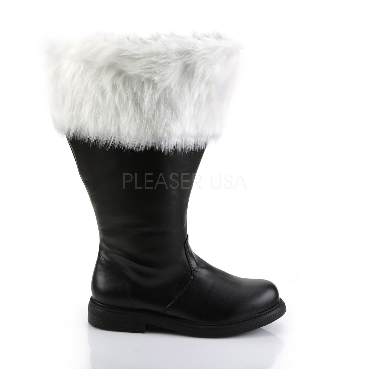 Men's Black Pu Wide Calf Santa Boots with White Faux Fur – Shoecup.com