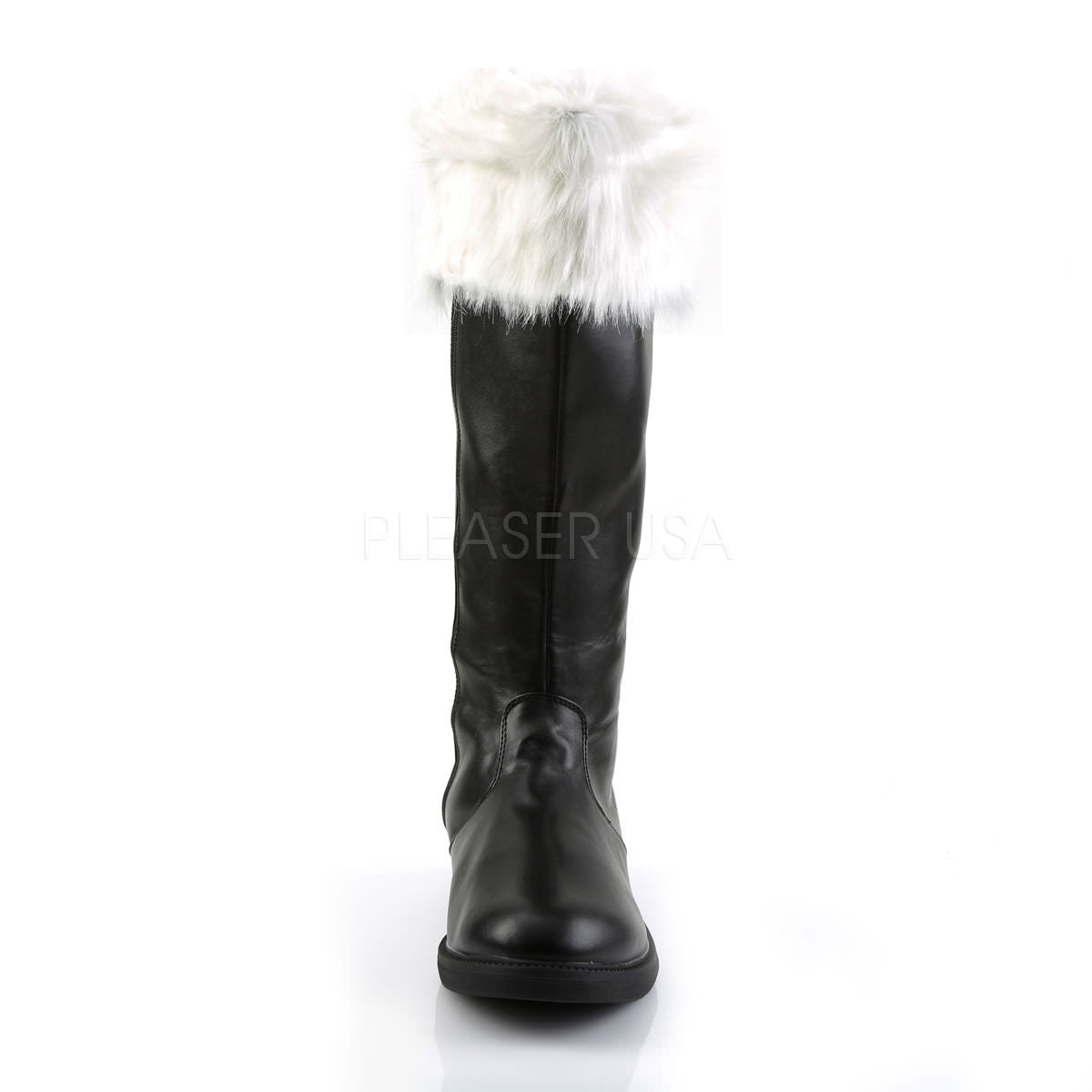 Men's Black Pu-White Faux Fur Santa Boots