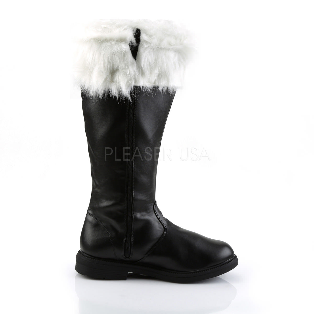 Men's Black Pu-White Faux Fur Santa Boots