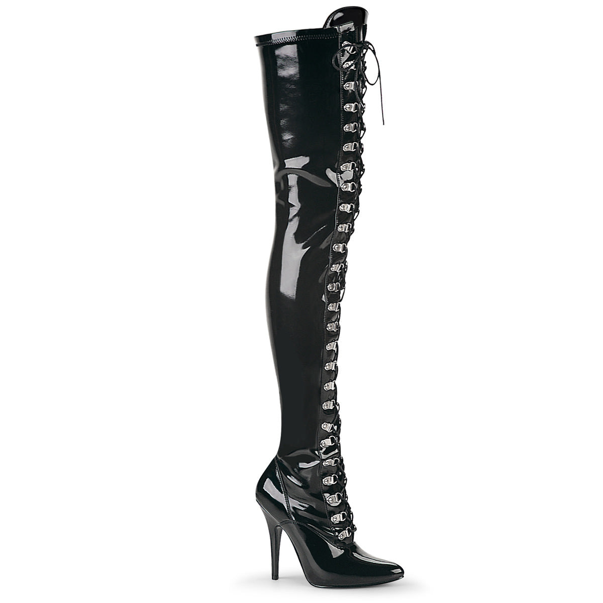PLEASER SEDUCE-3024 Black Stretch Pat Thigh High Boots