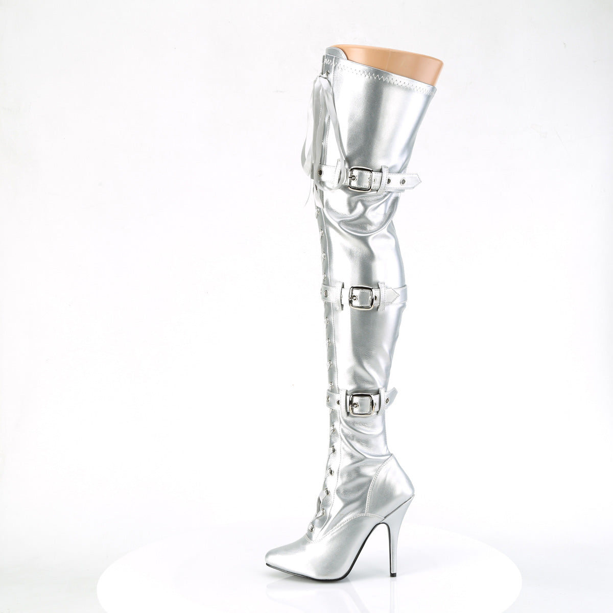 5 Inch Heel SEDUCE-3028 Silver Stretch Metallic