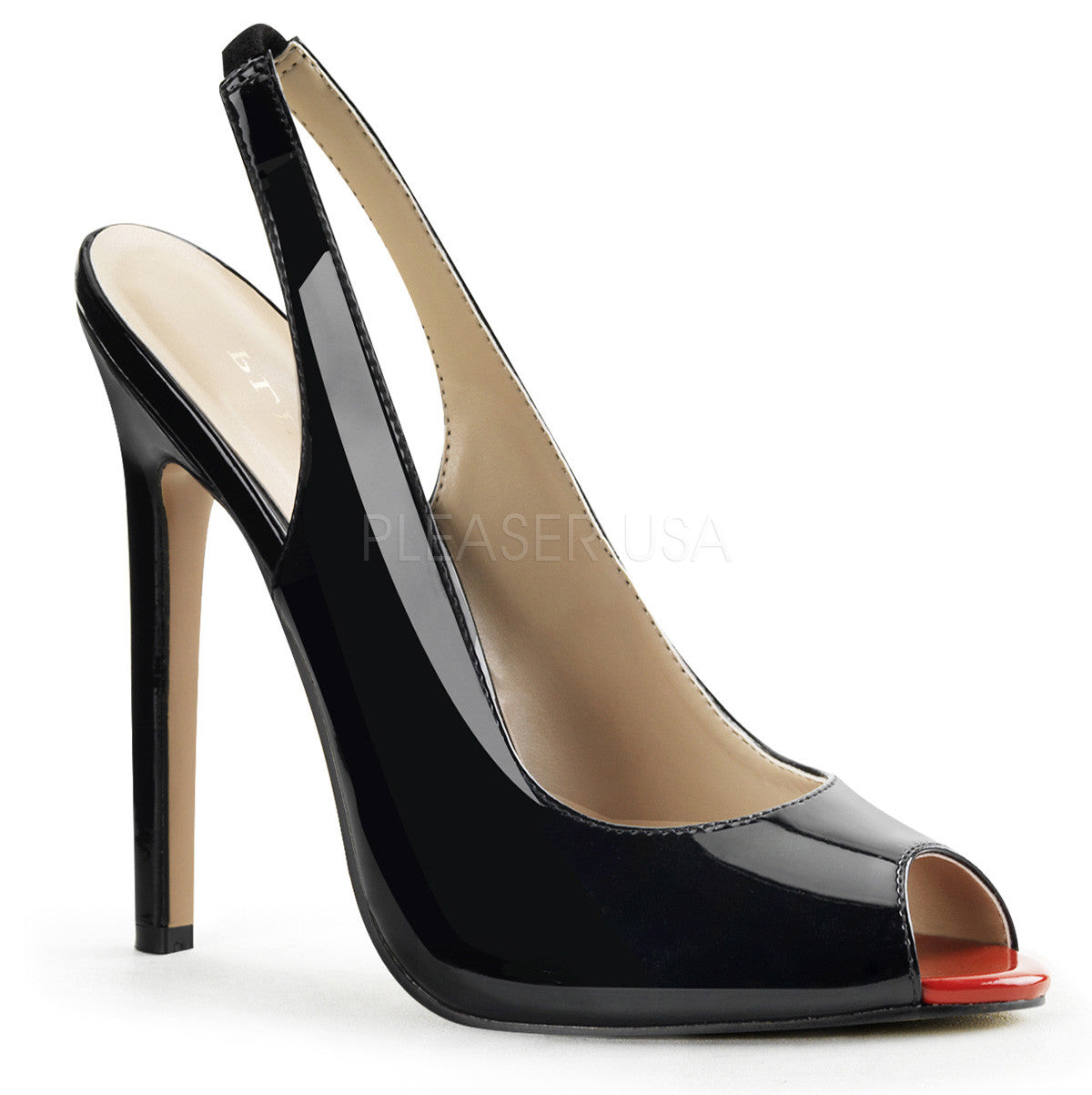 Pleaser SEXY-08 Black Patent Sling Back Pumps - Shoecup.com