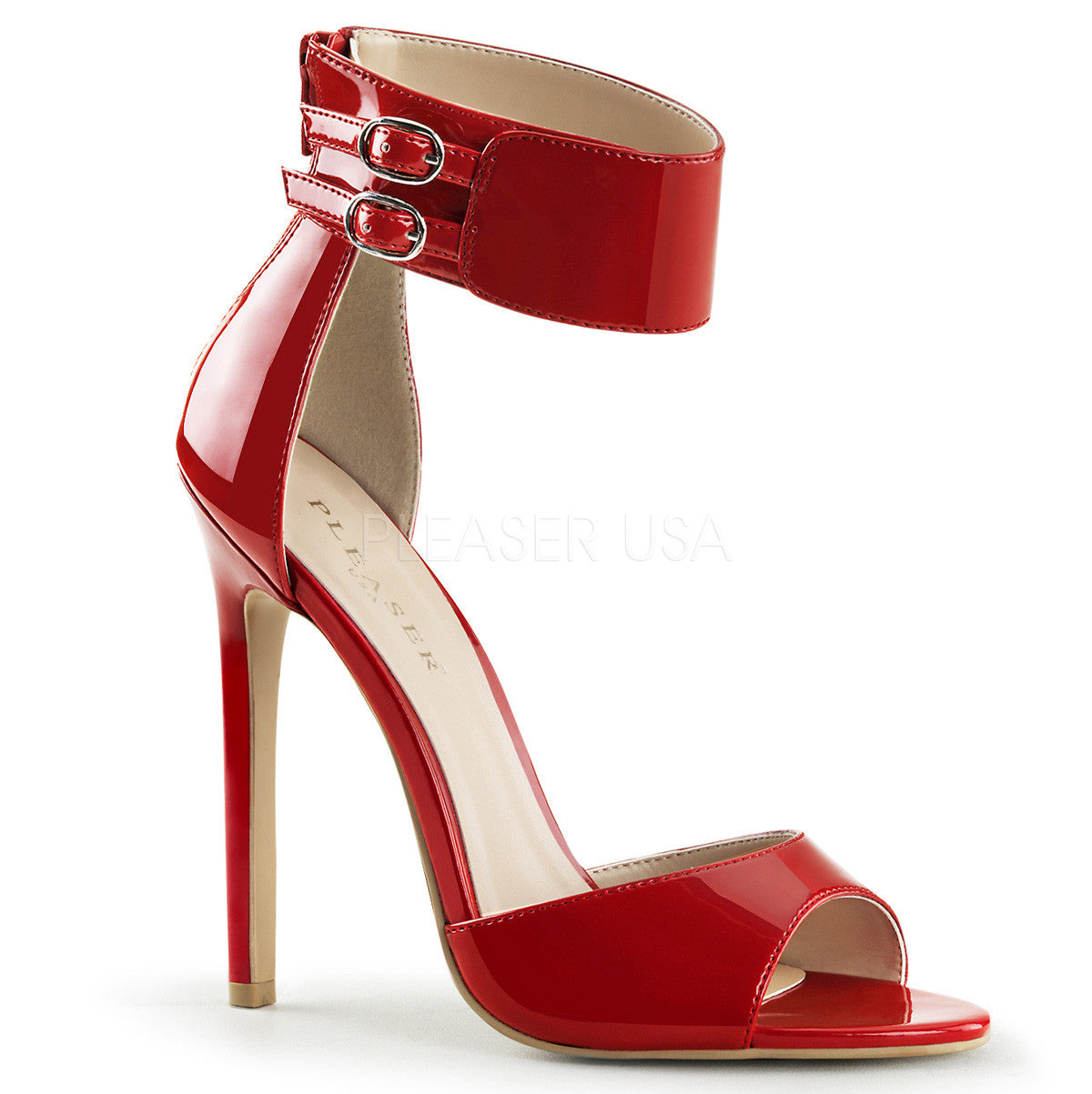 Pleaser SEXY-19 Red Patent Ankle Strap Sandals - Shoecup.com