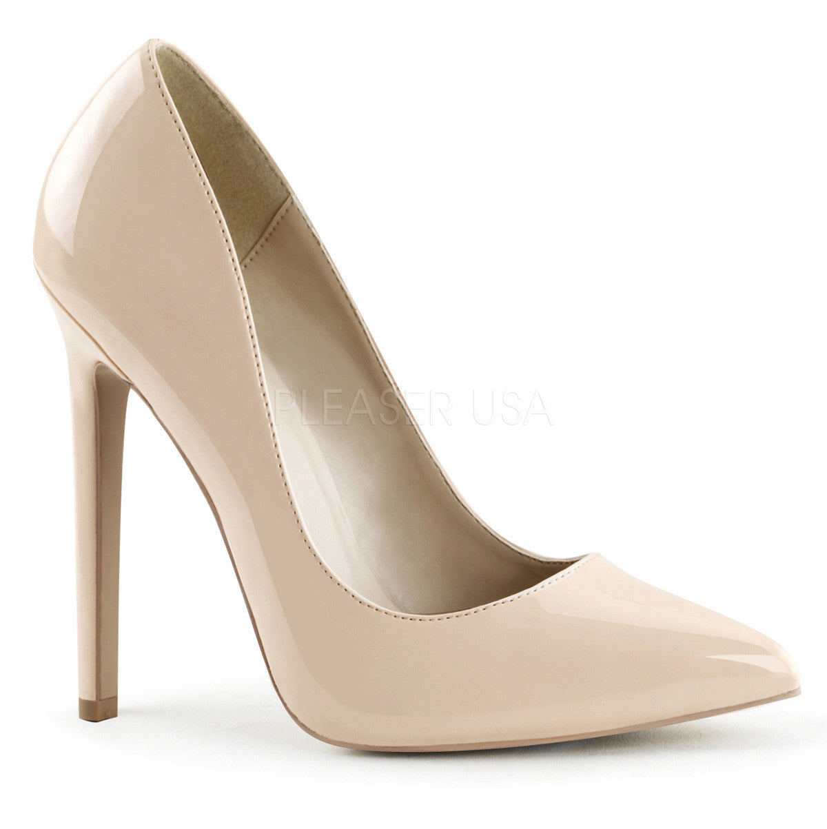 Pleaser SEXY-20 Nude Patent Pointed Toe Pumps - Shoecup.com