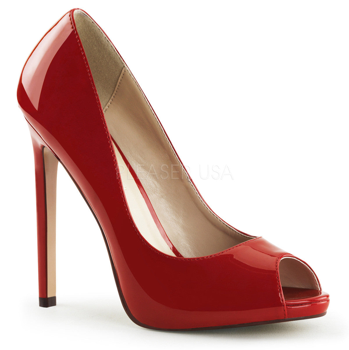 Pleaser SEXY-42 Red Patent Peep Toe Pumps - Shoecup.com
