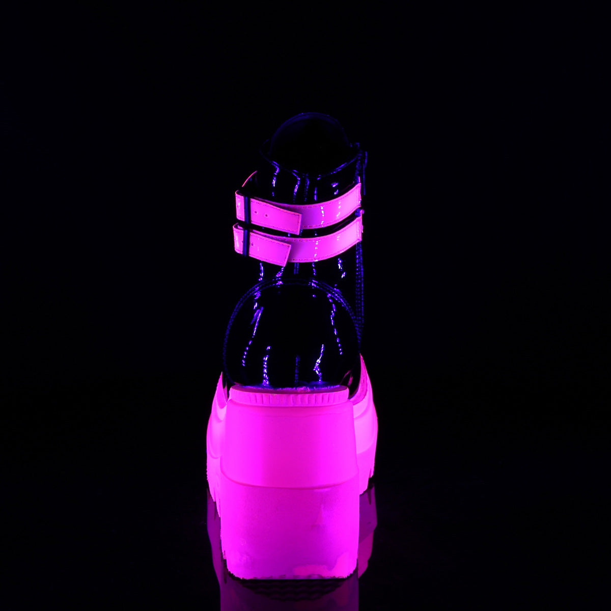 4 Inch Wedge SHAKER-52 Black Patent UV Neon Pink