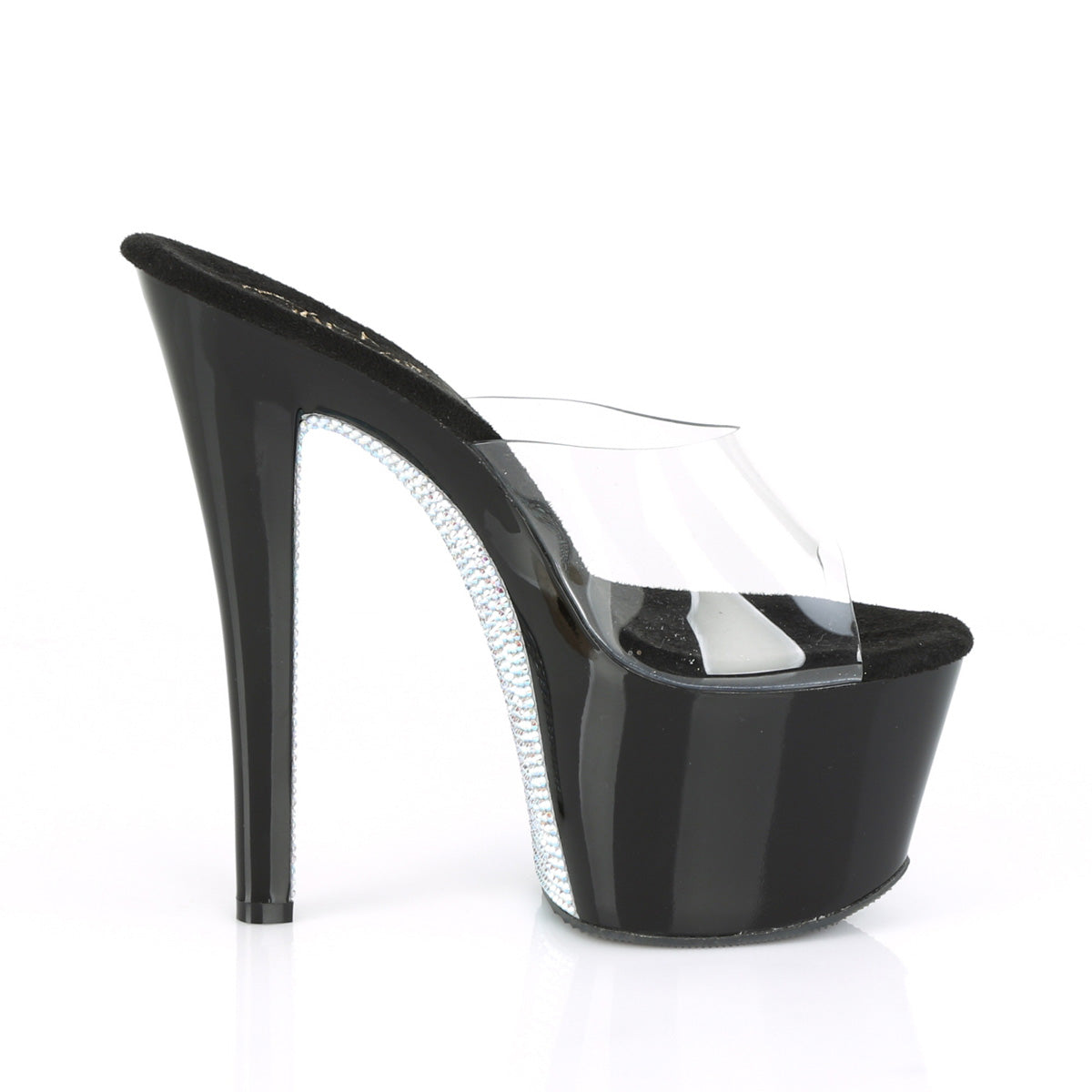 7 Inch Heel SKY-301CRS Clear Black Silver Rhinestone