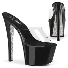 7" Heel SKY-301CRS Clear Black Silver Rhinestone