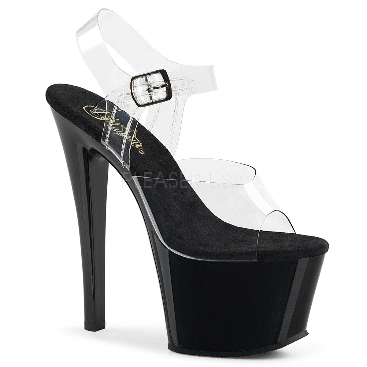 7" Heel SKY-308 Clear Black Exotic Dancing Shoes