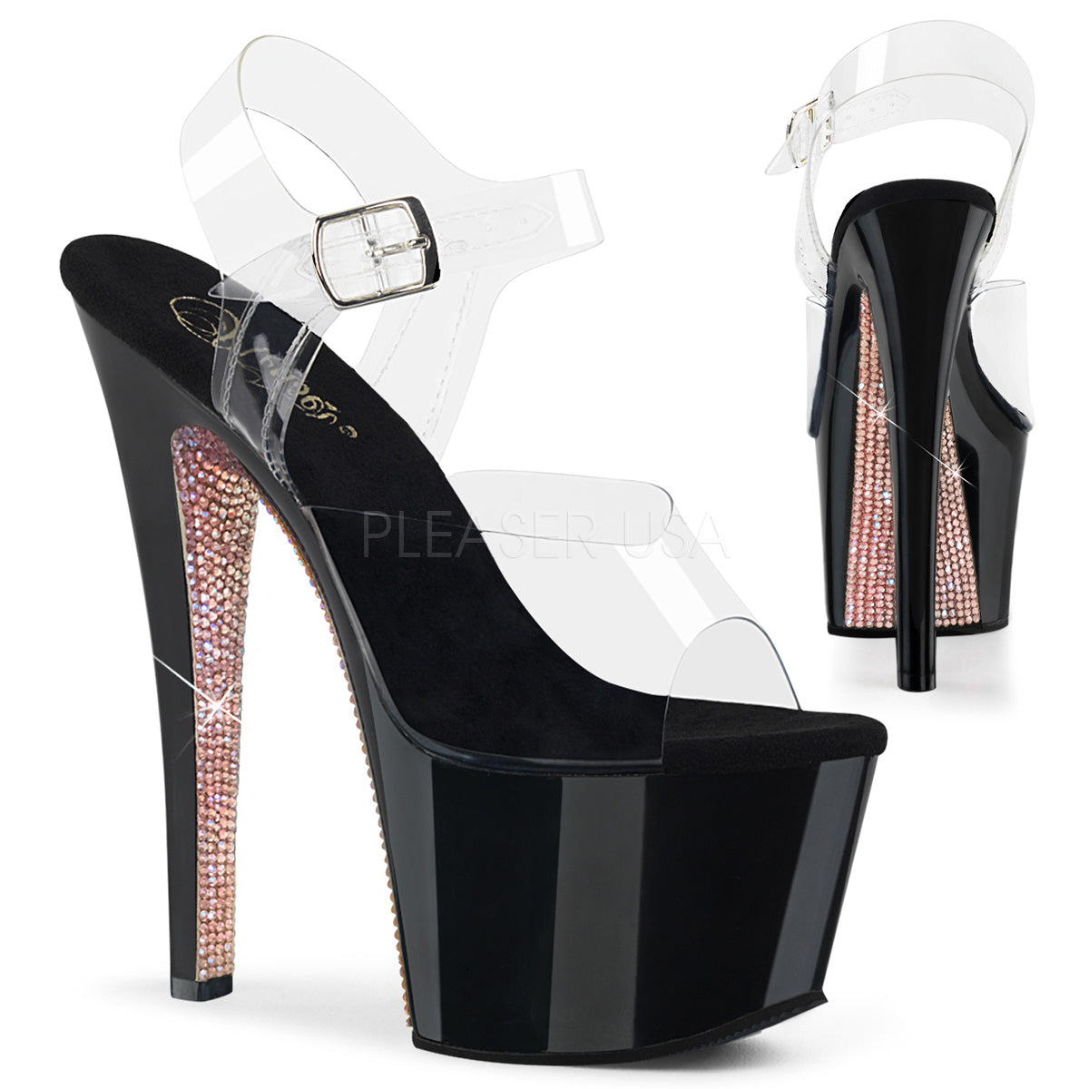 7" Heel SKY-308CRS Clear Black Champagne