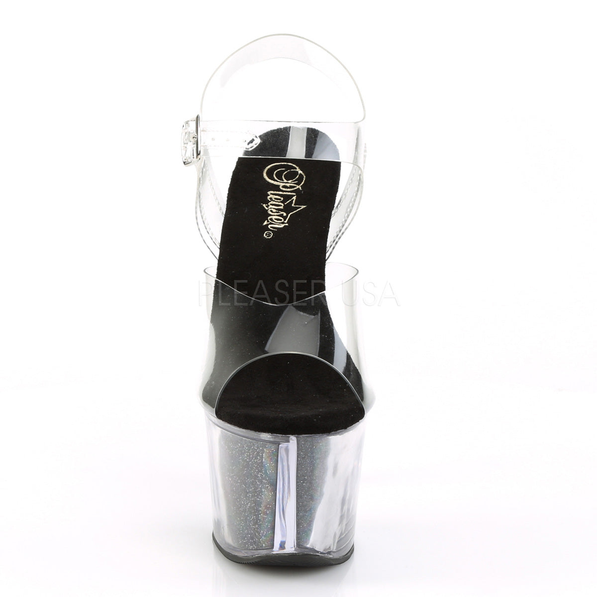 7 Inch Heel SKY-308G-T Clear Black Glitter