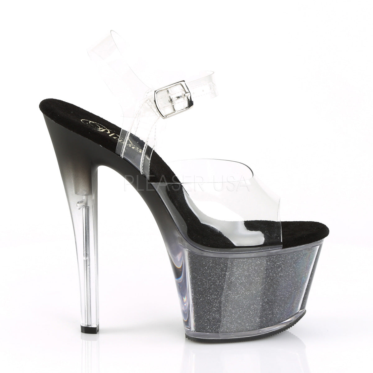 7 Inch Heel SKY-308G-T Clear Black Glitter