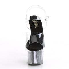 7 Inch Heel SKY-308GF Clear Black Glitter