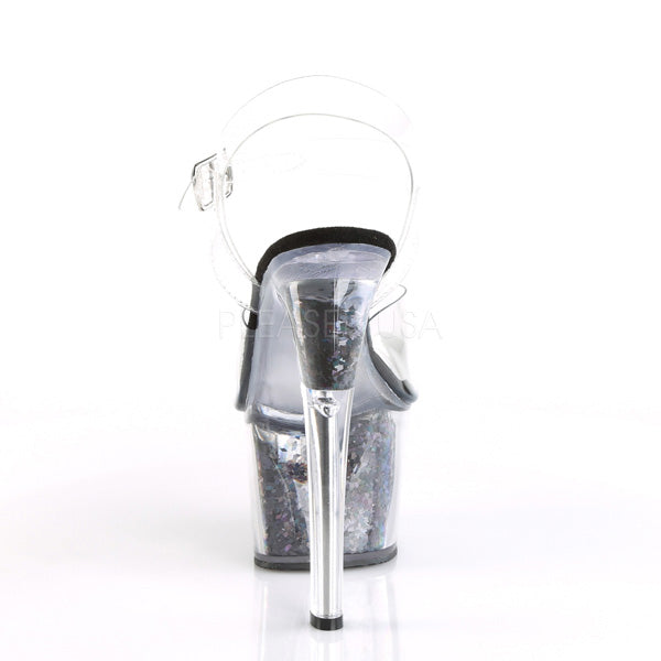 7 Inch Heel SKY-308GF Clear Black Glitter