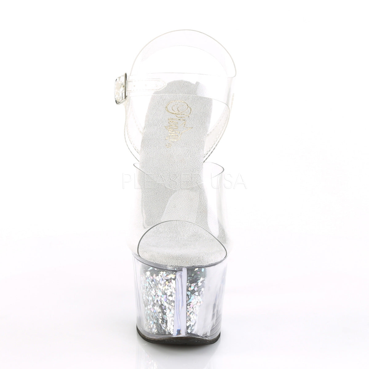 7 Inch Heel SKY-308GF Clear Silver Glitter – Shoecup.com