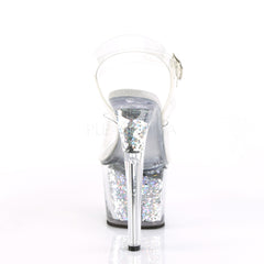 7 Inch Heel SKY-308GF Clear Silver Glitter